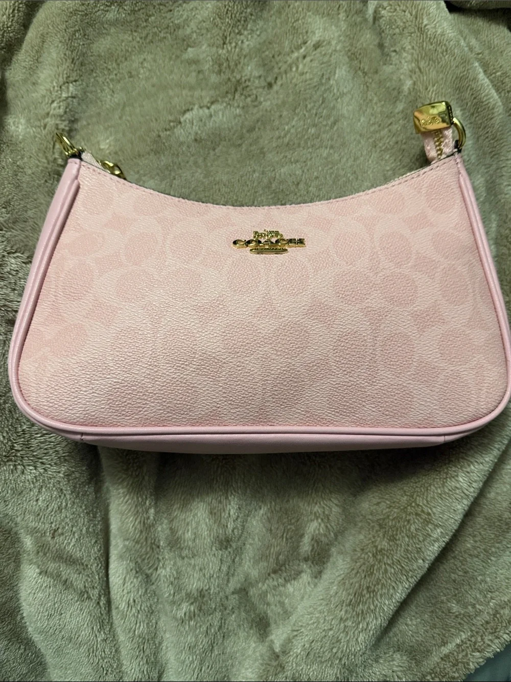 Coach Light Pink Signature Hobo Shoulder Bag with Gold Hardware